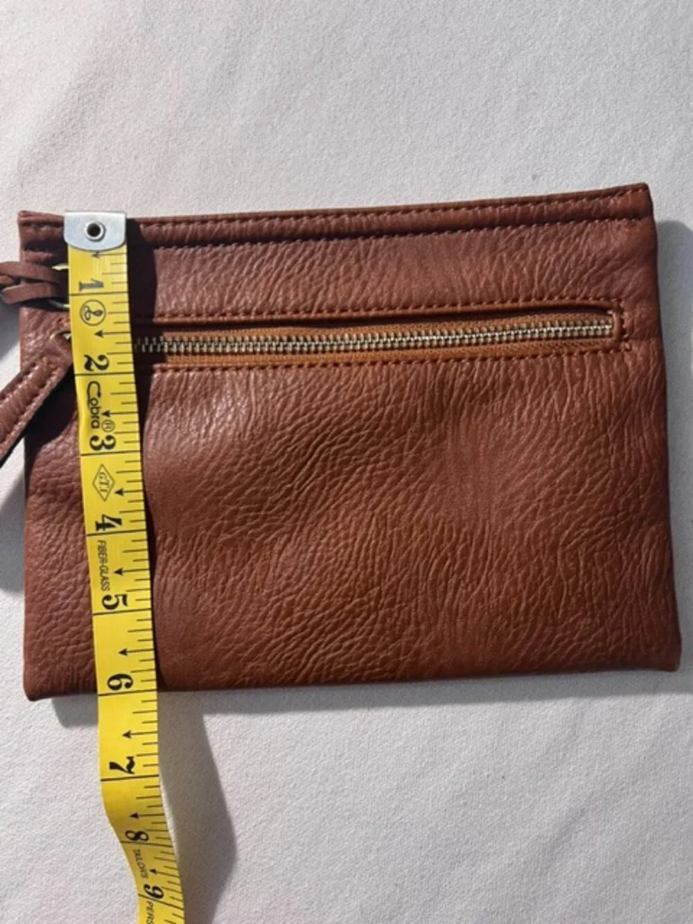 STREET LEVEL brown faux leather clutch removable wrist strap
